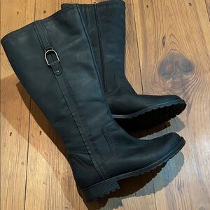 Clarks Black Leather Knee-High Boots